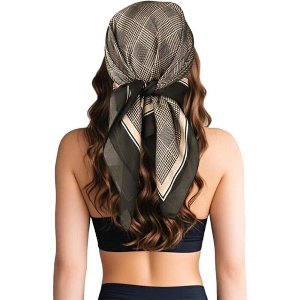Head Hair Scarf Like Satin Silk Scarf Bandana Hair Wrapping Black and Brown